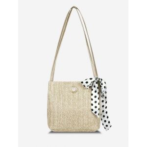 

Woven Faux Pearl Embellished Shoulder Bag, Light khaki