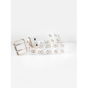 

Dual Row Grommet Pin Buckle Transparent Belt, Silver