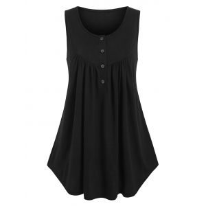 

Curved Hem Pintuck Henley Tank Top, Black
