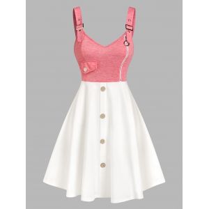 

Sleeveless Mock Button Contrast Dress, Light pink