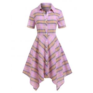 

Plus Size Plaid Button Up Handkerchief Shirt Dress, Light purple