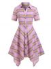 Robe Chemise Mi-longue d'Années 50 Mouchoir à Carreaux Boutonnée Grande Taille - Violet clair 2X