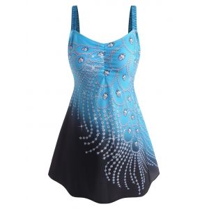 

Ruched 3D Diamond Print Tankini Swimwear, Blue