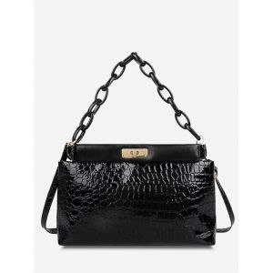 

Embossed Twist-Lock Shoulder Bag, Black