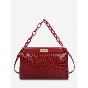 

Embossed Twist-Lock Shoulder Bag, Red wine