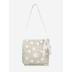 

Applique Lace Woven Shoulder Bag, Warm white