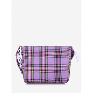 

Drawstring Strap Plaid Printed Shoulder Bag, Medium purple
