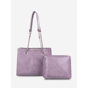 

2Pcs Textured Square Chain Shoulder Bag Set, Lilac