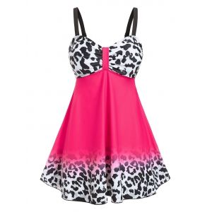 

Plus Size Cow Print Empire Waist Modest Tankini Swimwear, Multi