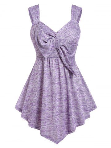 Plus Size Space Dye Bowknot Irregular Tank Top