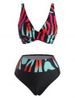 Twisted Colorful Striped Plunging Bikini Swimwear -  