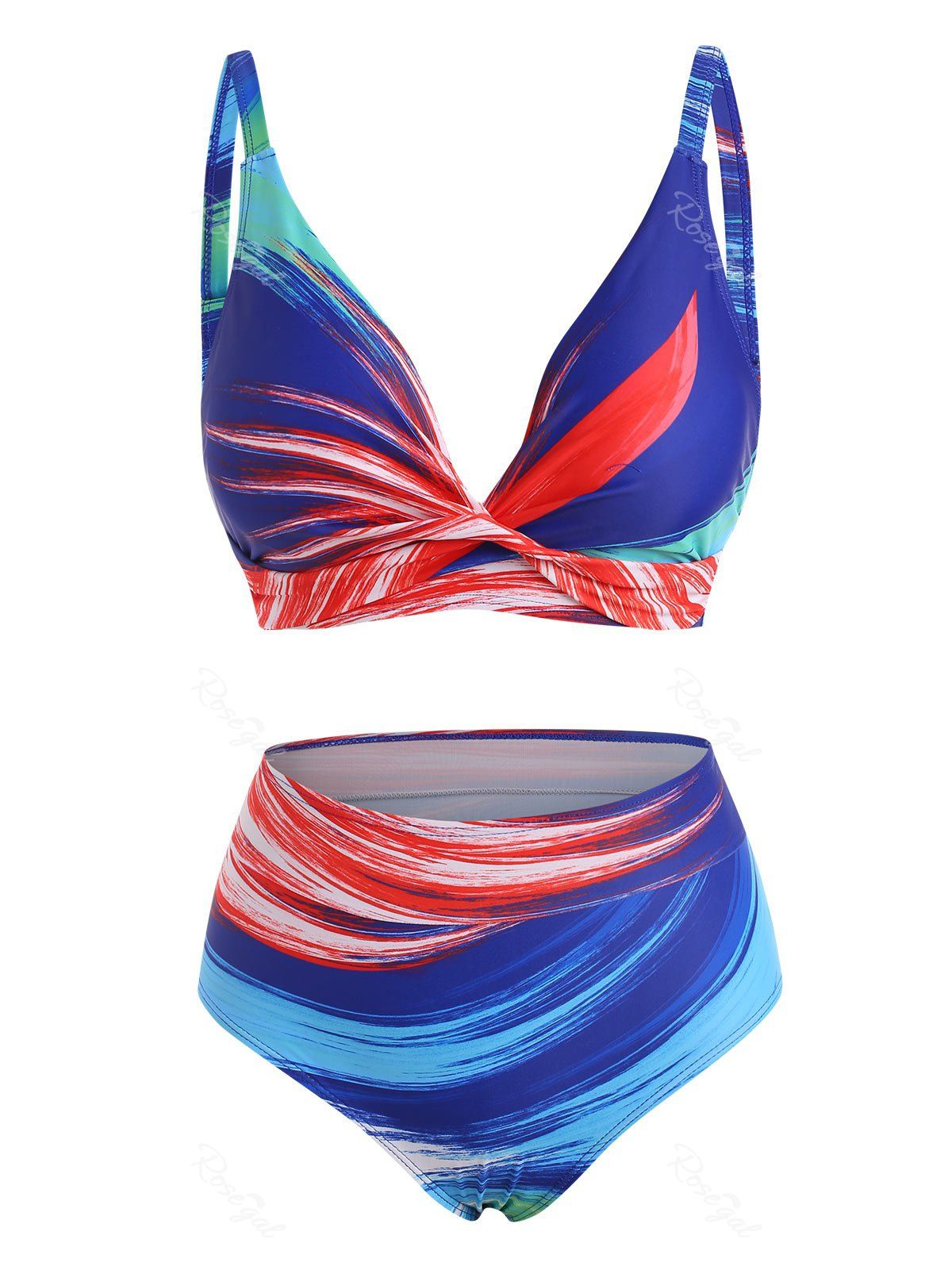 

Plunging Ombre Stripes Bikini Swimwear, Multi