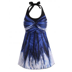 

Halter Ombre Twisted Backless Tankini Swimwear, Blue