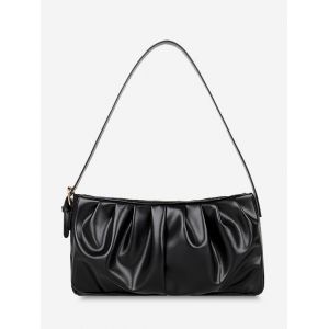 

Solid Ruched Soft Shoulder Bag, Black