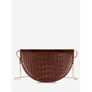 

Semicircle Embossed Chain Shoulder Bag, Deep brown
