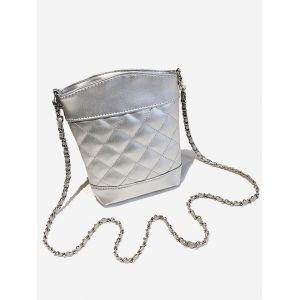 

Lattice Quilted Chain Crossbody Bag, Silver