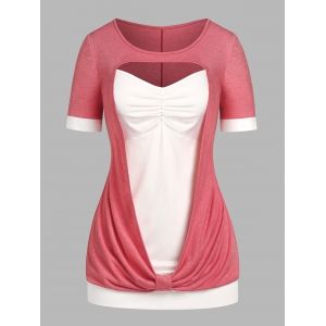 

Plus Size Ruched Cutout 2 in 1 Tee, Light pink