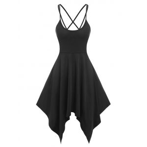 

Spaghetti Strap Handkerchief Backless Dress, Black