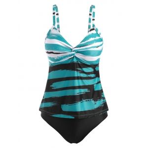 

Twisted Striped Print Tankini Swimwear, Blue