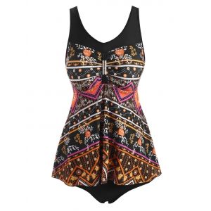 

Metal Embellished Ethnic Flower Tankini Swimwear, Multi