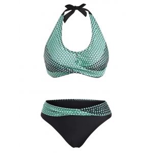 

Polka Dot Halter Print Bikini Swimwear, Light green