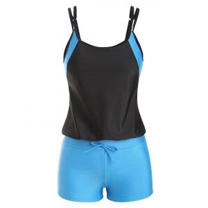 

Two Tone Double Layered Boyleg Tankini Swimwear, Blue