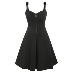 

Plus Size Chains Zippered Vintage Flare Dress, Black