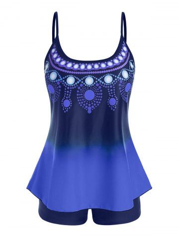 Plus Size Ombre Print Backless Cami Boyleg Modest Tankini Swimwear