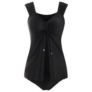 

Cinched Tie Skirted Tankini Swimwear, Black