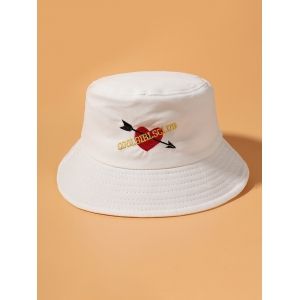 

Embroidered Graphic Arrow Heart Bucket Hat, White