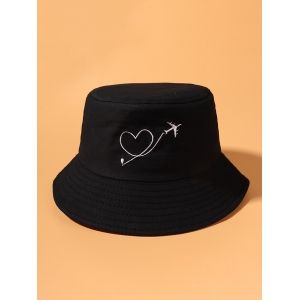 

Aircraft Heart Embroidery Pattern Bucket Hat, Black