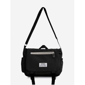 

Casual Letter Label Student Messenger Bag, Black