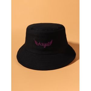 

Angel Wing Pattern Embroidered Bucket Hat, Black