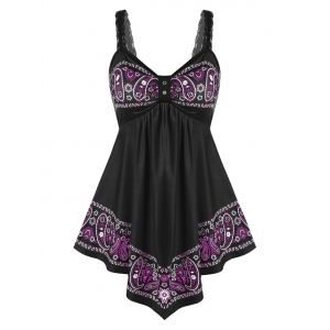 

Plus Size Paisley Print Empire Waist Asymmetric Tank Top, Black