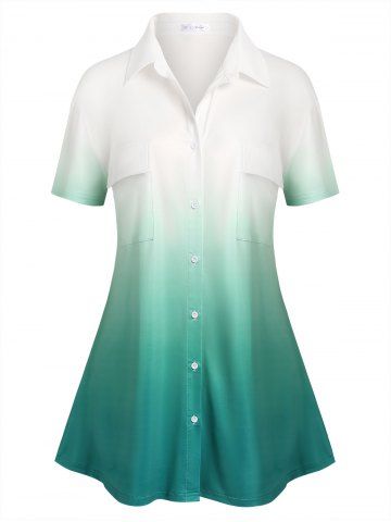 Plus Size Ombre Color Pockets Shirt - MULTI - 1X