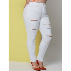 

Solid Ladder Cutout Plus Size Skinny Pants, White
