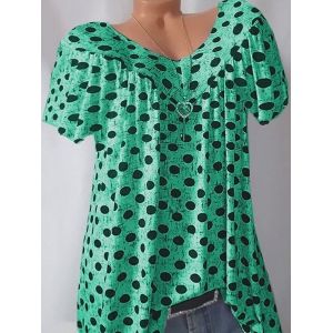 

Plus Size Polka Dot V Neck Vintage Tunic Top, Green