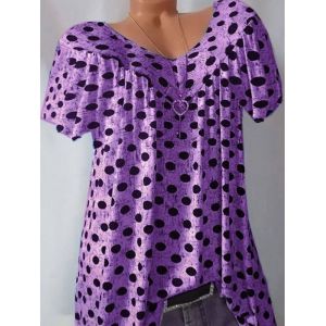 

Plus Size Polka Dot V Neck Vintage Tunic Top, Purple