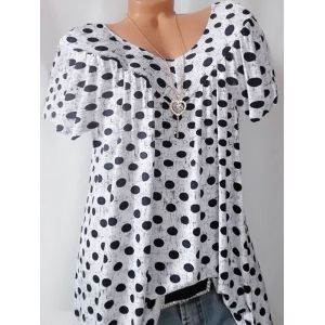 

Plus Size Polka Dot V Neck Vintage Tunic Top, White