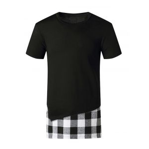 

Plaid Print Side Slit Faux Twinset T-shirt, Black