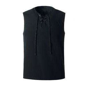 

Lace-up Front Pocket Tank Top, Black