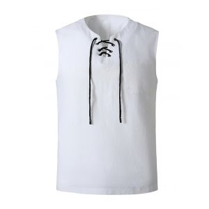 

Lace-up Front Pocket Tank Top, White