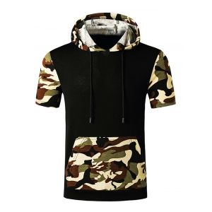 

Hooded Camouflage Print Kangaroo Pocket T-shirt, Black