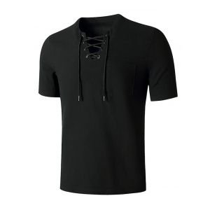 

Short Sleeve Lace-up Pocket T-shirt, Black