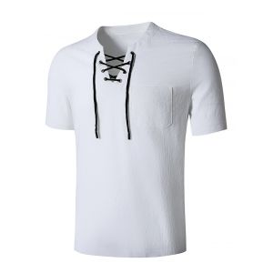 

Short Sleeve Lace-up Pocket T-shirt, White