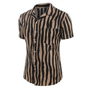 

Irregular Stripe Pattern Short Sleeve Shirt, Black