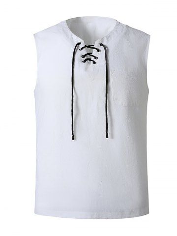 Lace-up Front Pocket Tank Top - WHITE - XXL