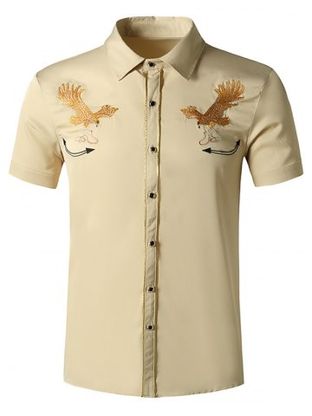 Snake Eagle Embroidered Button Up Shirt