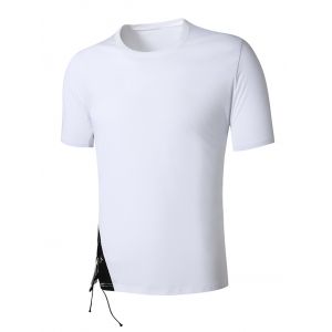 

Grommet Detail Lace-up Contrast T-shirt, White