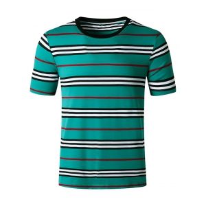 

Striped Print Short Sleeves T Shirt, Blue